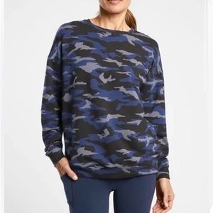 Athleta Studio to Street Printed Blue Black Gray Camo Crewneck Sweatshirt  XLT